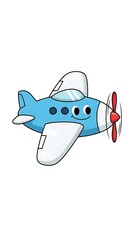 Naklejka premium Blue cartoon airplane in flight.