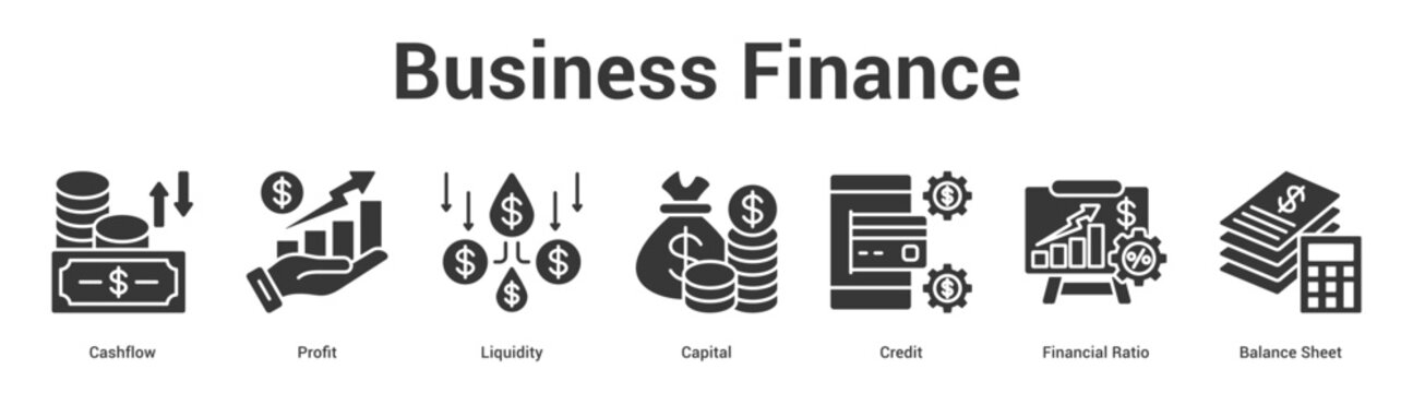 Business Finance web banner icon set vector illustration concept for business with icon of Cashflow, Profit, Liquidity, Capital, Credit, Financial Rat.