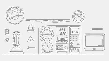 Cockpit instrument panel with joystick and gauges © icik icik bum