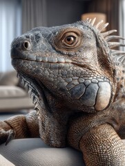 Fototapeta premium A reptile with intricate scale patterns rests upon a textured surface.