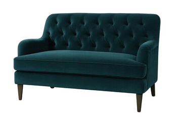 Fototapeta premium Teal velvet tufted loveseat on transparent background