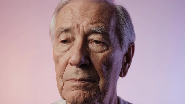 Elderly man portrait with thoughtful expression in studio setting