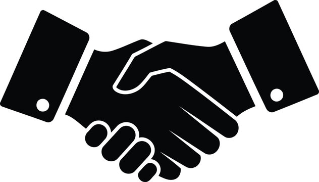 Black silhouette of two hands shaking, representing agreement, partnership, and successful business transactions.