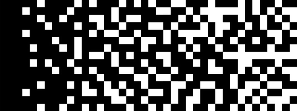 Pixels in chaotic random arrangement. Mosaic background. Surface broken in square dots. Arcade game bits digital pattern. Simple minimalistic print. Vector graphic illustration