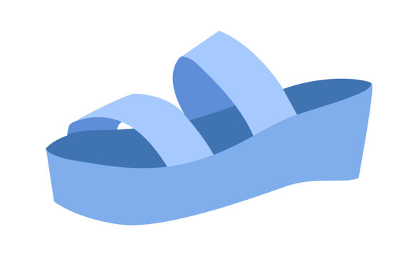 Blue flatform sandal shoe women flat. Double strap platform sandal for summer outfit trendy wardrobe. Technical fashion illustration CAD mockup smooth vector man unisex isolated stylish style.