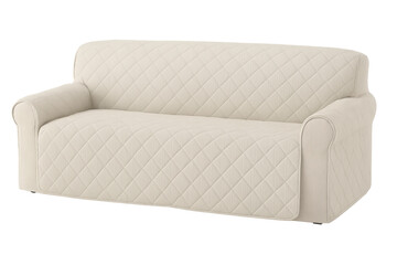 Fototapeta premium Quilted cream sofa slipcover providing furniture protection