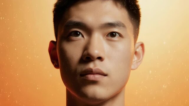 Portrait of a young man with a serene expression and a warm background 
