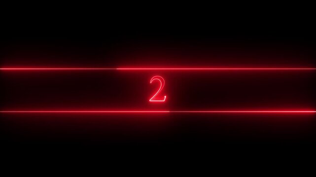 Neon number 2 educational mathematics animated icon with glowing line style on black background. Represents learning, counting, numeracy, math education, first step, beginner.