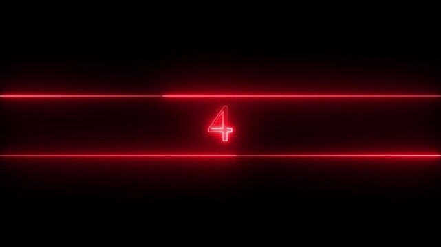 Neon number 4 educational mathematics animated icon with glowing line style on black background. Represents learning, counting, numeracy, math education, first step, beginner.