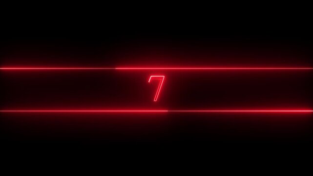 Neon number 7 educational mathematics animated icon with glowing line style on black background. Represents learning, counting, numeracy, math education, first step, beginner.