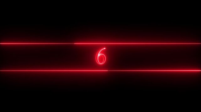 Neon number 6 educational mathematics animated icon with glowing line style on black background. Represents learning, counting, numeracy, math education, first step, beginner.