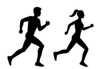 Vector silhouette illustration of men and women runners in action for sport and fitness concepts