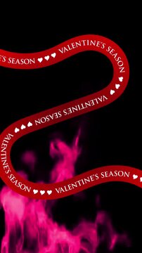 Romantic heart ribbon background with purple flames for Valentine&rsquo;s Day social media ad, seamless loop