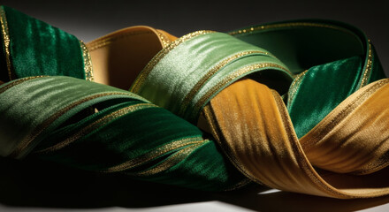 Luxurious Green Gold Ribbon Twisted and Shiny