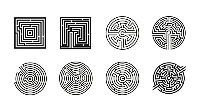 Collection of Diverse Maze Designs: Square and Circular Labyrinths