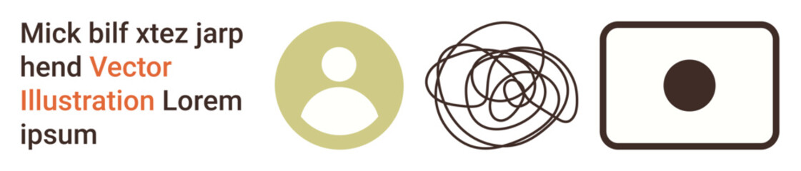 Identity, creativity, abstract art, personal branding, modern aesthetics, conceptual design. Single user icon, chaotic scribble and square with central dot. Identity and creativity concepts