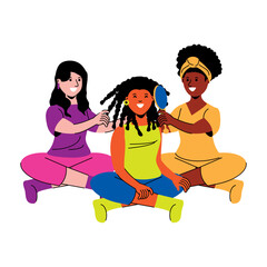 Group of Women Doing Hairstyle Illustration