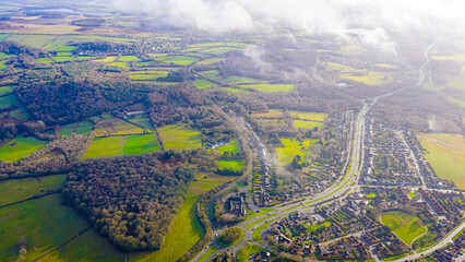 Fototapeta premium Drone aerial of Field Head village and suburban housing, Leicestershire UK