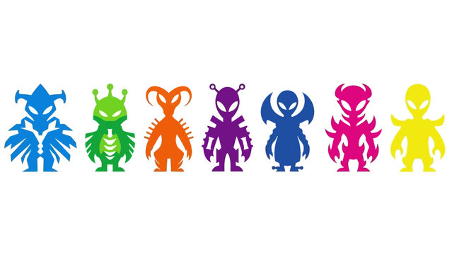 Colorful Alien Characters Collection, Cartoon Style