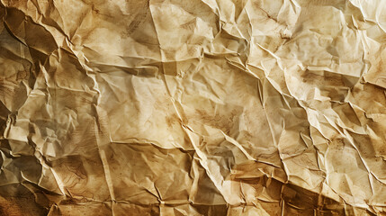 Vintage Crumpled Paper Texture Background in Warm Beige Tone. Old Wrinkled Parchment Paper Texture. 