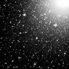 Snow Flakes Falling Against Dark Night Sky
