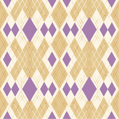 Circus carnival purple and beige vintage seamless pattern. Soft harlequin rhombus background. Wrapping texture backdrop with diamond shape pattern. 