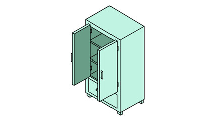 Open Server Cabinet with Shelves Inside.