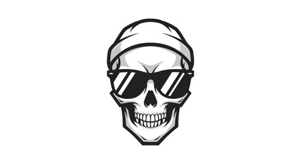 Skull Wearing Sunglasses and Headband Illustration.