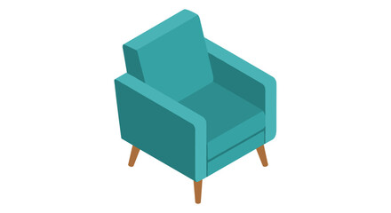 Teal armchair with wooden legs illustration.