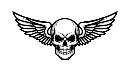 Winged Human Skull Illustration Design.