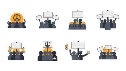 Protest Crowd with Signs and Peace Symbol Vector