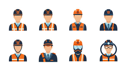 Construction Workers and Safety Gear Flat Icons