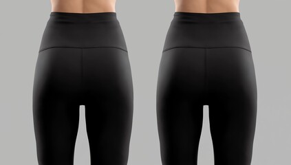 Blank black women sport leggings mockup, front and back view
