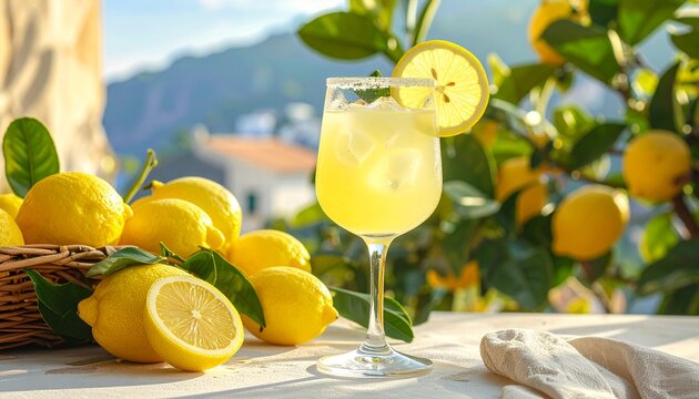 Italian Limoncello Digestif. Traditional Italian Beverage