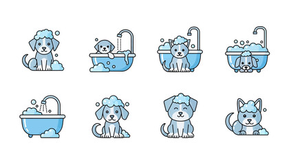 Cute Dogs Bathing Pixel Art Icons