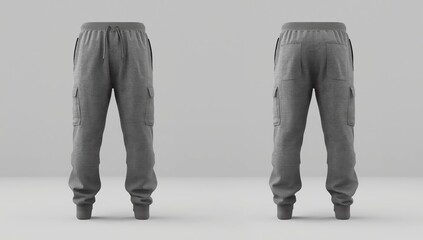 Blank black joggers mock up, front and back view