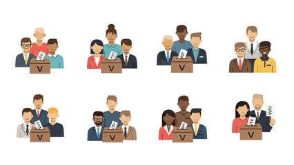 Diverse Groups Voting at Ballot Boxes Vector Illustration