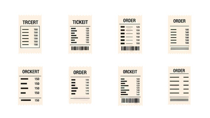 Collection of Receipt and Order Tickets with Barcodes