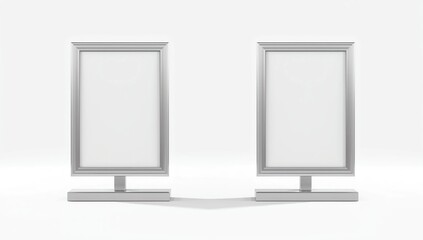 Blank metallic outdoor advertising stand, clear street signage board mock up template on isolated white background, 3d illustration
