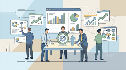 Naklejka premium Business people analyzing data charts graphs.