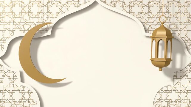 Elegant Islamic Geometric Pattern with Crescent Moon and Lantern for Ramadan and Eid Celebrations