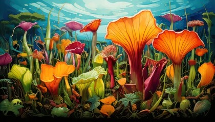 Vibrant Underwater Mushroom Garden - A Colorful Fantasy Landscape.