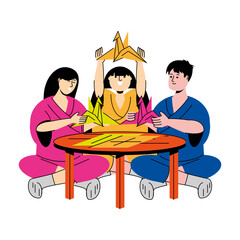 Group of Friends Doing Origami Paper Cranes Illustration