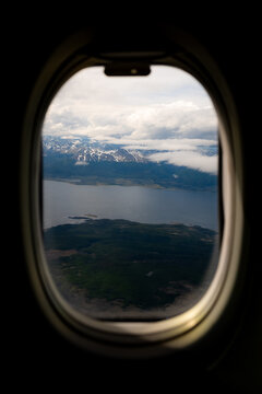 Looking out the window of a plane landing in Ushuaia in Argentina.