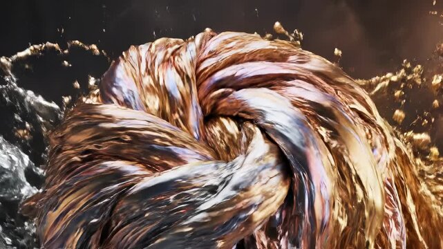 Abstract Swirl Liquid Metallic Splash Dynamic Motion Energy Gold Silver Vortex Animation with Glossy Spheres, Futuristic 3D Rendering, Modern Fluid Pattern, Creative Digital Art, Luxury Elegant Design