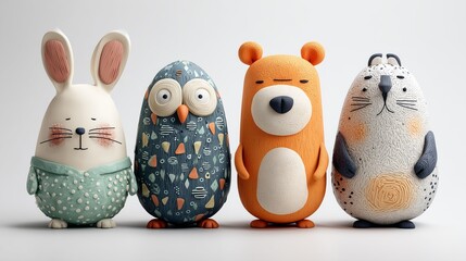 Cute Easter Egg Animal Characters Isolated on White Background.