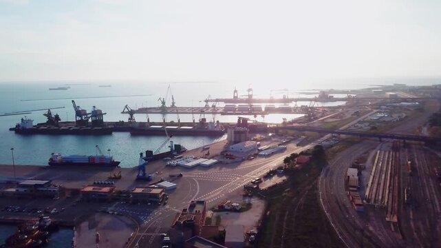 Taranto, Italy, city view, harbor, industrial city, sea city, mussel culture, Ilva factory, panorama, landscape, aerial shot, travel, travelling, vacation, holiday, tourist, tourism, high angle, cinem