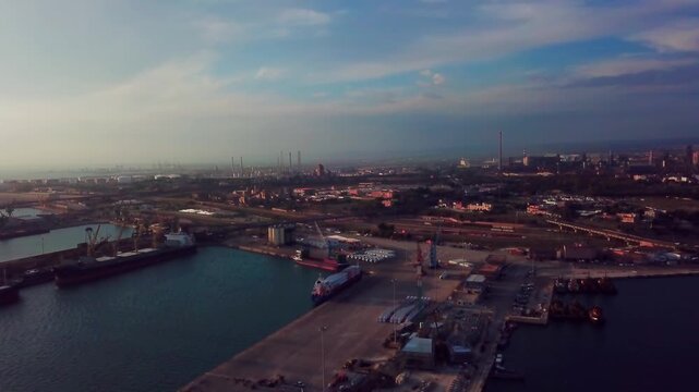 Taranto, Italy, city view, harbor, industrial city, sea city, mussel culture, Ilva factory, panorama, landscape, aerial shot, travel, travelling, vacation, holiday, tourist, tourism, high angle, cinem