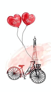 Paris Eiffel Tower Bicycle Heart Balloon.