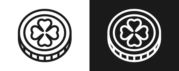 Coin Icon Set Outline In White And Black Background